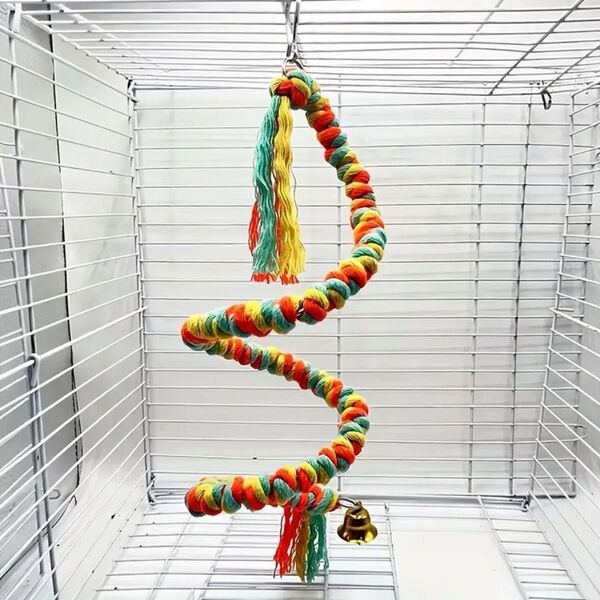 【新品】 鳥のおもちゃ 止まり木ロープ カラフル パーチ 鈴 インコ オウム バードトイ 玩具 50cm