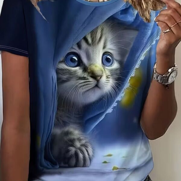 【新品】覗き見 猫柄 Tシャツ メンズ 半袖 夏服 3D アニマル 動物 かっこいい 2L LL XL