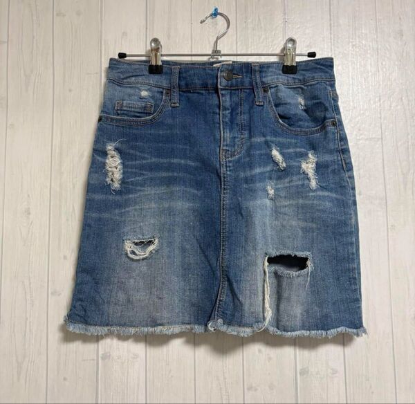【モッシモ/MOSSIMO】美品(64)デニム ダメージ タイトスカート ミニスカート