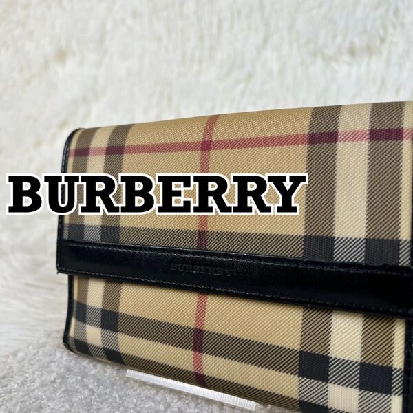 BURBERRY ノバチェック 二つ折り財布 PVC レザー ベージュ