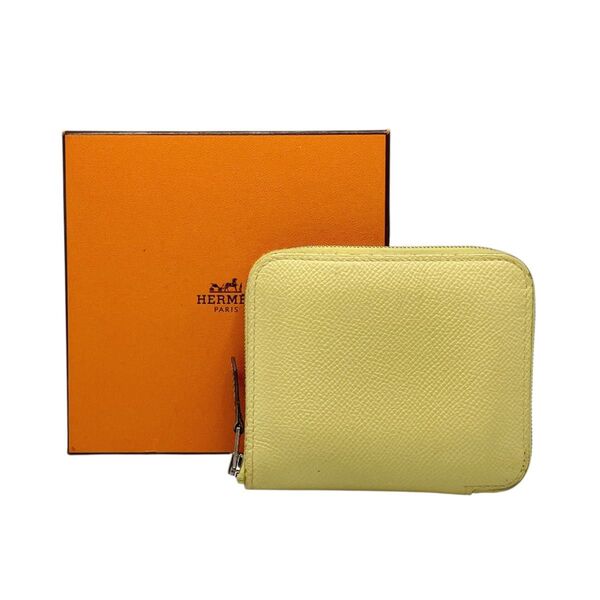 エルメス HERMES アザップ シルクイン コンパクト ラウンドファスナー ミニ財布 イエロー系 Z刻印