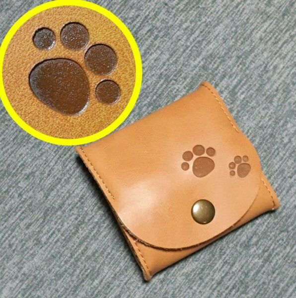 【超希少品】 新品 小銭入れ コインケース ミニ財布 イヤホンケース レザー ミニウォレット 肉球 焼印 牛革 本革 キャメル