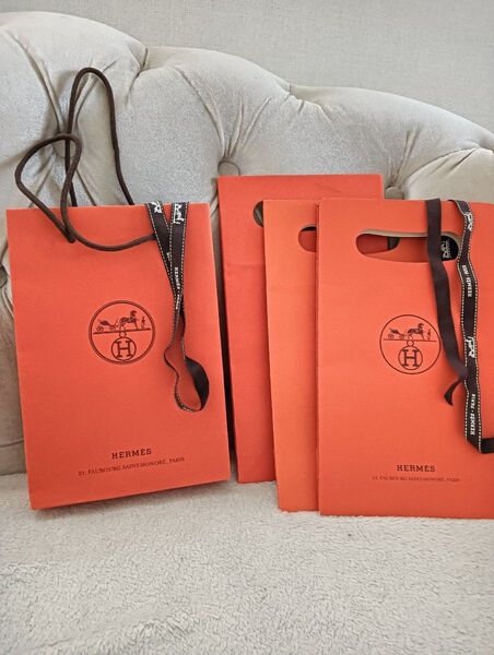 HERMES ショッパー 紙袋 セット オレンジ リボン付
