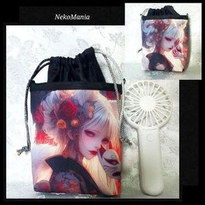 2297 巾着ポーチ パネル生地ハンドメイド(ハンディファンポーチ)