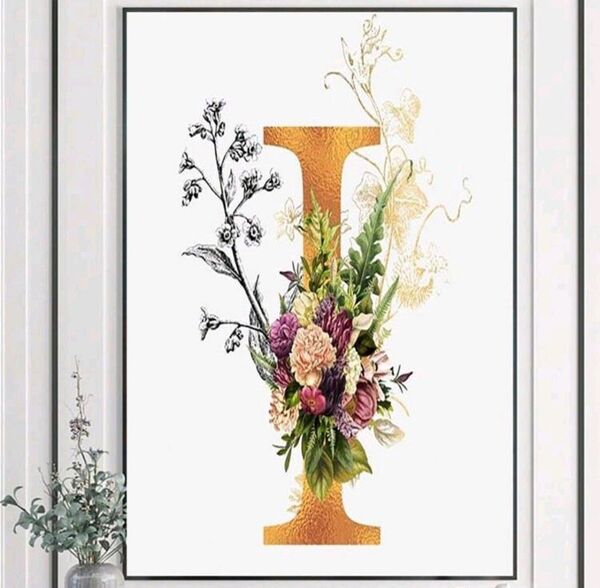 【No.162】ダイヤモンドアート☆スターターキット☆イニシャルI×フラワー☆アルファベットお花☆インテリア趣味DIY1