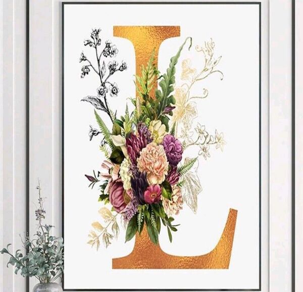 【No.163】ダイヤモンドアート☆スターターキット☆イニシャルL×フラワー☆アルファベットお花☆インテリア趣味DIY1