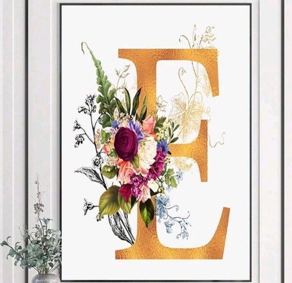 【No.161】ダイヤモンドアート☆スターターキット☆イニシャルE×フラワー☆アルファベットお花☆インテリア趣味DIY1