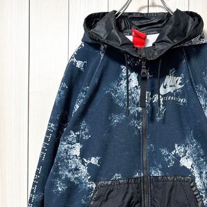 美品 ナイキ NIKE スプラッターデザイン パーカー メッシュポケット ジップアップ フルジップ フーディー 総柄 ジャケット