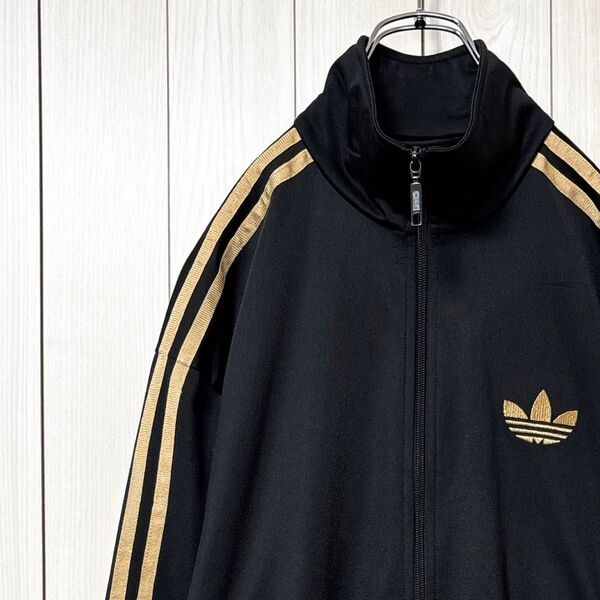 アディダス オリジナルス adidas トラックジャケット 刺繍ロゴ トレフォイル 裏起毛 ブラック 黒 XL スリーストライプ