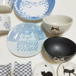 猫のイラスト食器セット お皿 豆皿 そば猪口まとめ売り ギリギリ値段設定 お値引不可ゆうパック配送
