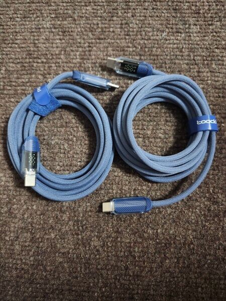 ほぼ未使用 toocki USB type-c ケーブル 2本 青色 2m PD60W ディスプレイ付き 電力表示