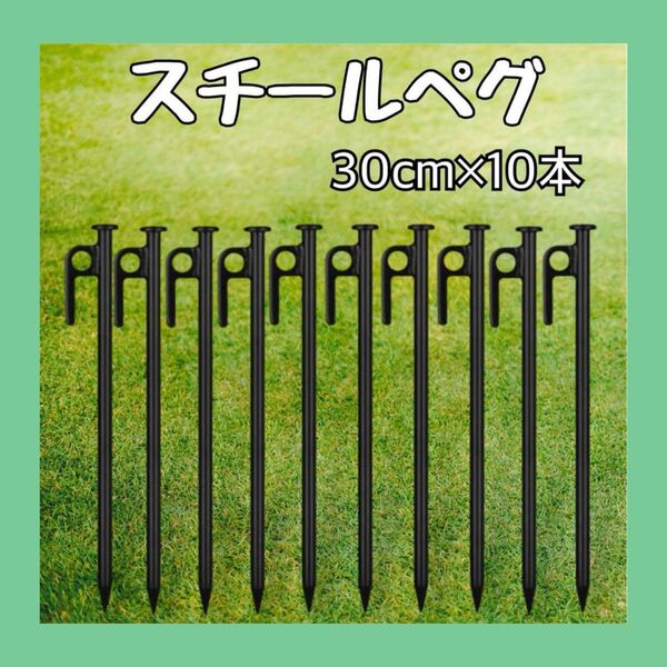 30cm スチールペグ 10本セット キャンプ ブラック テント アウトドア テント