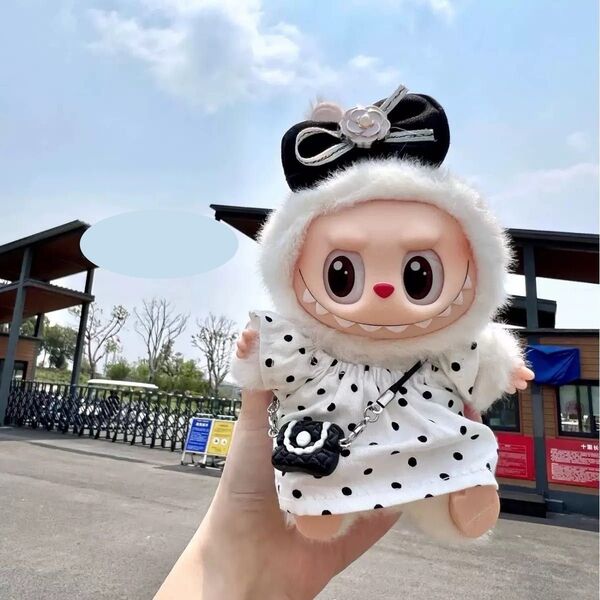 3点セット◆ラブブ Labubu 17cm 着せ替え服 水玉ワンピース ぬい服