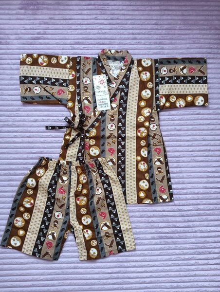 サイズ110cm 甚平 縁起物柄 ブラウン キッズ 男児 夏祭り 盆踊り 新品 未使用品