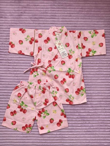 サイズ120cm 甚平 イチゴ柄 ピンク キッズ 女児 夏祭り 盆踊り 新品 未使用品