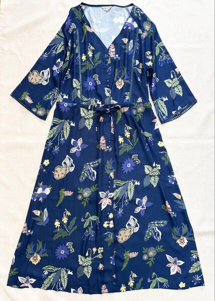 美品☆スポーティフ ロングワンピース カーディガン 7分袖 ブルー 花柄 M
