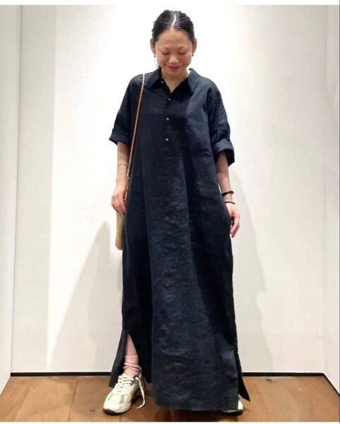 JOURNAL STANDARD LUXE 40リネンワッシャーシャツワンピース ブラック