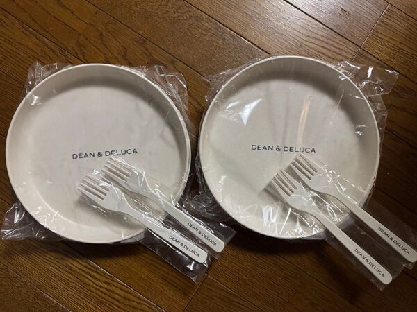 DEAN&DELUCA バンブー食器 ホワイト プレート+フォーク (2組4点) ×2セット
