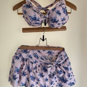 【REBECCA TAYLOR(レベッカテイラー)】花柄水着セット ピンク系 フリルスカート Lサイズ相当 体型カバー 日本製