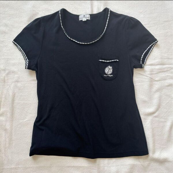 【美品希少】クレージュ Tシャツ 半袖 刺繍 ラインストーン 40 ブラック M カットソー トップス