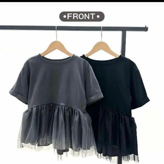 しまむら チュールペプラムチュニック 半袖 Tシャツ アイボリー Lサイズ