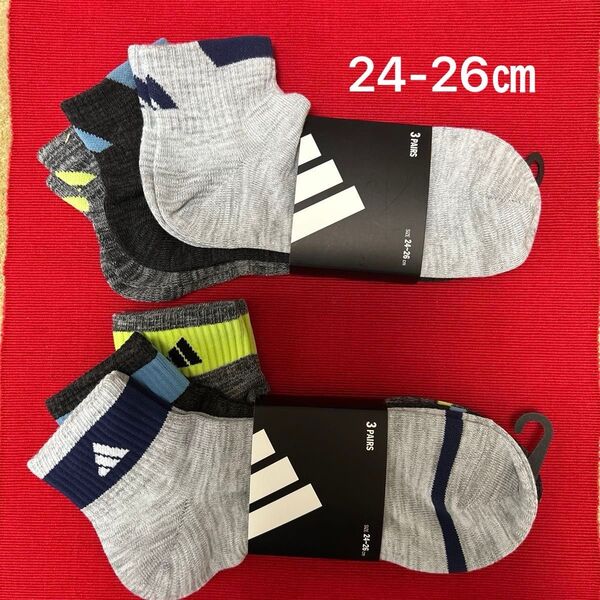 adidas メンズ ショートソックス 2個セット 24〜26cm
