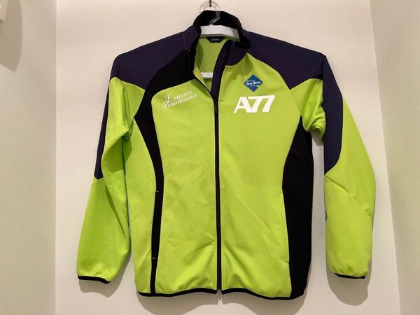アシックスA77 長袖 フルジップ トレーニングウェア(Mサイズ)ライトグリーン×ネイビー×ブラック