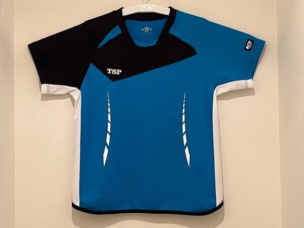 TSP 半袖 ゲームシャツ(Mサイズ)JTTA公認 卓球 トレーニングウェア 水色×白色×黒色 Tシャツ