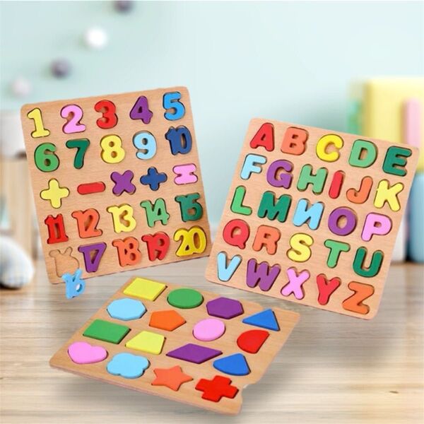 モンテッソーリ 3点セット パズル アルファベット 数字 おもちゃ 木製 幼児 積み木 パズル 木製 知育玩具 カラフル 紐通し
