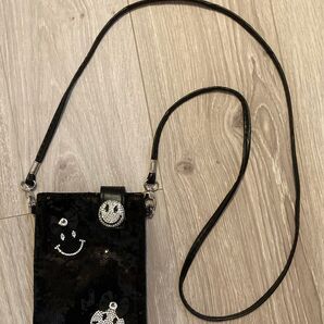 おしゃれ!! ポシェット ショルダーバッグ スマイル ニコちゃん スパンコール キラキラ 黒