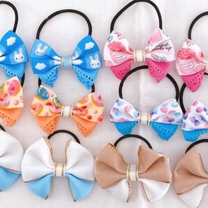 No.225 ハンドメイド ヘアゴム リボン ベビーヘアゴム キッズヘアゴム 髪飾り リボンヘアゴム グログランリボン