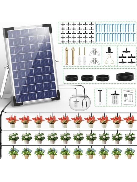 TRJZWA ソーラー灌漑システム 5W ソーラー自動散水システム タイマー内蔵散水コンピュータ 35m 給水ホース 庭温室鉢植え