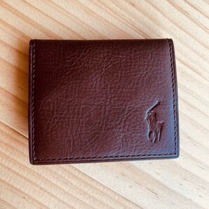 【ポロラルフローレン コインケース】茶色 シンプル コンパクト財布 折財布