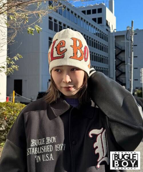 BUGLE BOY ニット帽 オレンジ×ホワイト、ブラック×ブルー