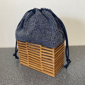 23区HOMME 巾着袋&竹カゴセット ドット柄 【浴衣 花火 夏祭り にオススメです。】