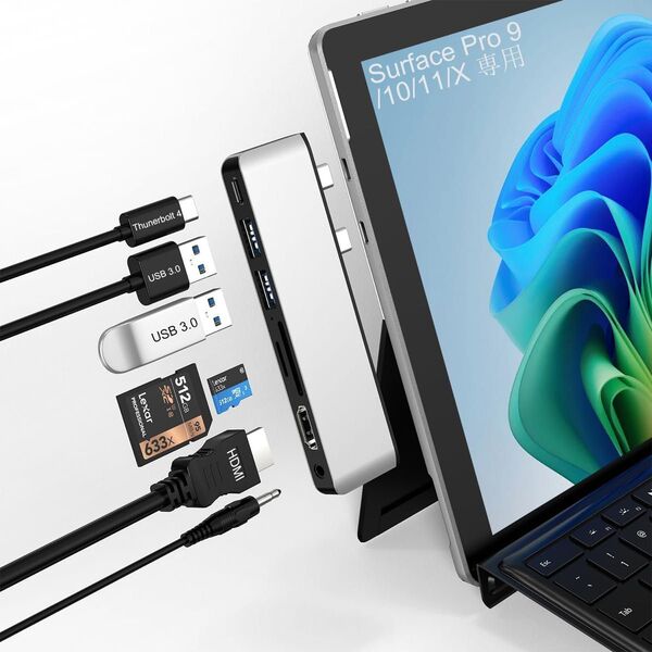 Surface Pro 11/Pro 10/9/X ハブ 4K HDMI, USB-C Thunderbolt 4 7in2