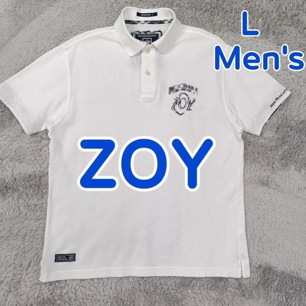 ZOY ゾーイ ゴルフウェア ポロシャツ 半袖 ゴルフシャツ 白色 吸汗速乾ドライ ストレッチ メンズ Lサイズ ゴルフ