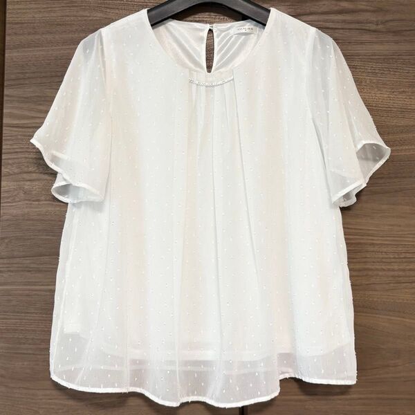 GLACIER ビジュー付き総柄シフォンブラウス