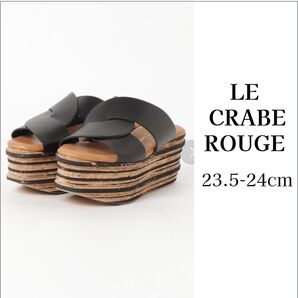 LE CRABE ROUGE / プラットフォームサンダル ブラック レザー フラットサンダル 靴