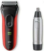 BRAUN MEN'S EC SHAVER 3BLADES RED+ NOSE CARE TRIMMER COMBO PACK Series 3 3030s+ EN10_画像1