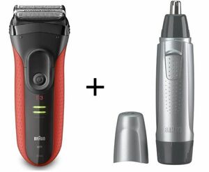 SPECIAL PACK SHAVER+EIQUETT CUTTER BRAUN MEN'S EC SHAVER3 3BLADES 3030s RED WASH OK