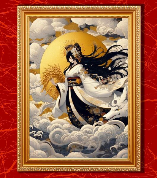 『金運上昇を招く宇迦之御魂神(ウカノミタマノカミ)』額縁付きスピリチュアルアート
