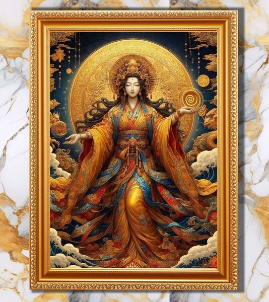 『願望成就を招く天照大御神(アマテラス)』額縁付きスピリチュアルアート