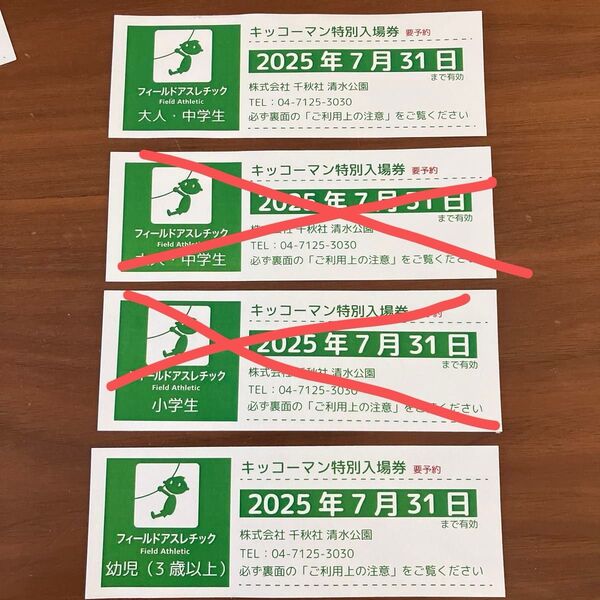 清水公園 フィールドアスレチック入場券 2枚セット