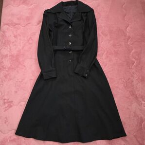 【美品】パーティドレス ワンピース ブラック 透かし編み ベルト付き 黒 フリーサイズ