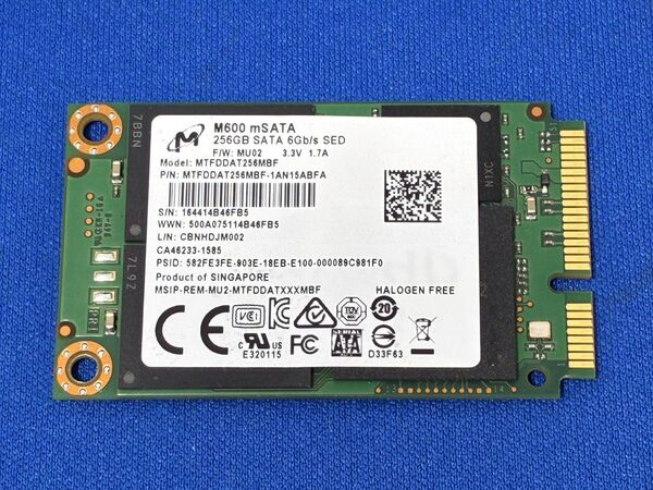 動作確認済! mSATA Micron SSD 256GB 6Gb/s MTFDDAT256MBF マイクロン