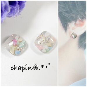 ( 796 ) カボション カラーストーン レジン ピアス イヤリング