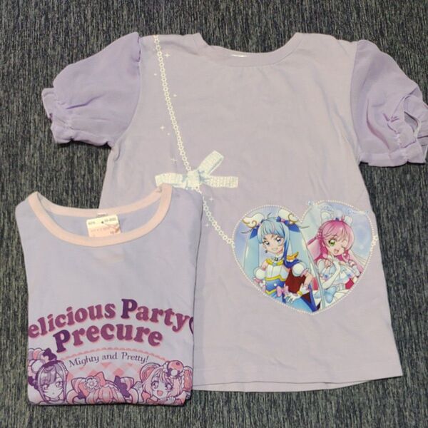 中古服 ひろがるスカイプリキュア シフォン Tシャツ 未使用品 デリシャスパーティプリキュア 光るパジャマ トップス 130cm