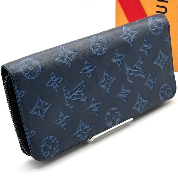 【極美品】ルイヴィトン モノグラム シャドウ ヴェルティカル 長財布 ネイビー LOUIS VUITTON ラウンドファスナー