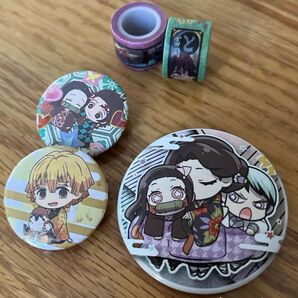 鬼滅の刃 絵巻マステ+缶バッチ (禰豆子 愈史郎 珠世 炭治郎 善逸)